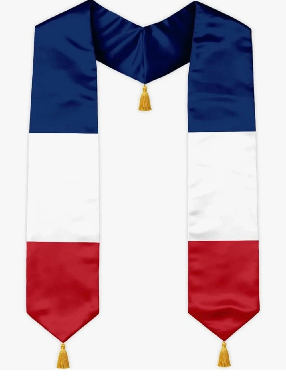 Tricolor Graduation Stole - Navy, White & Red with Gold Tassels